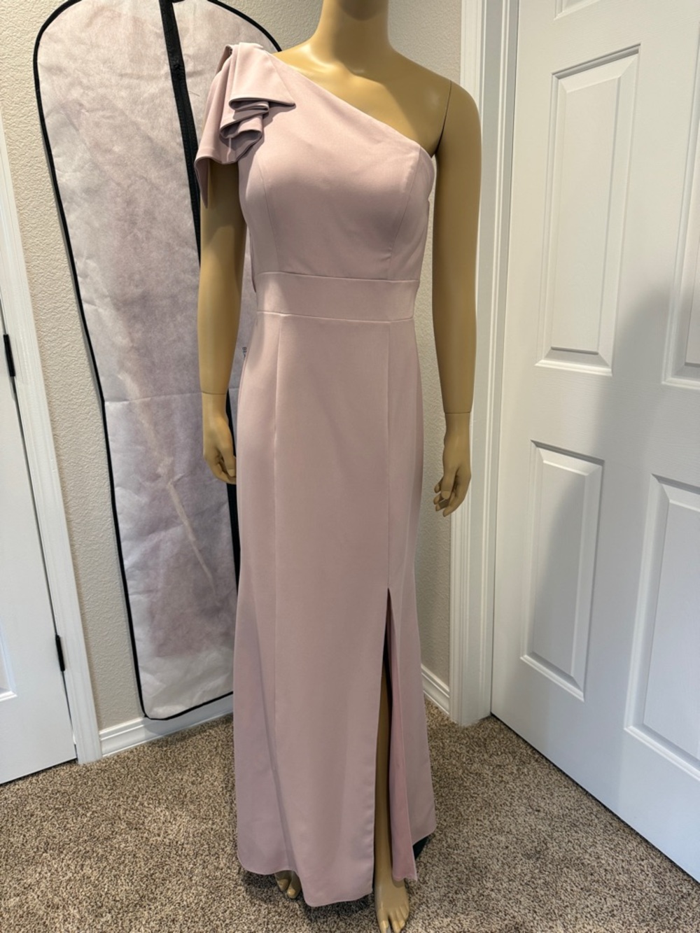 Stacees One-Shoulder Rose Evening Gown with Bow Detail Size 10